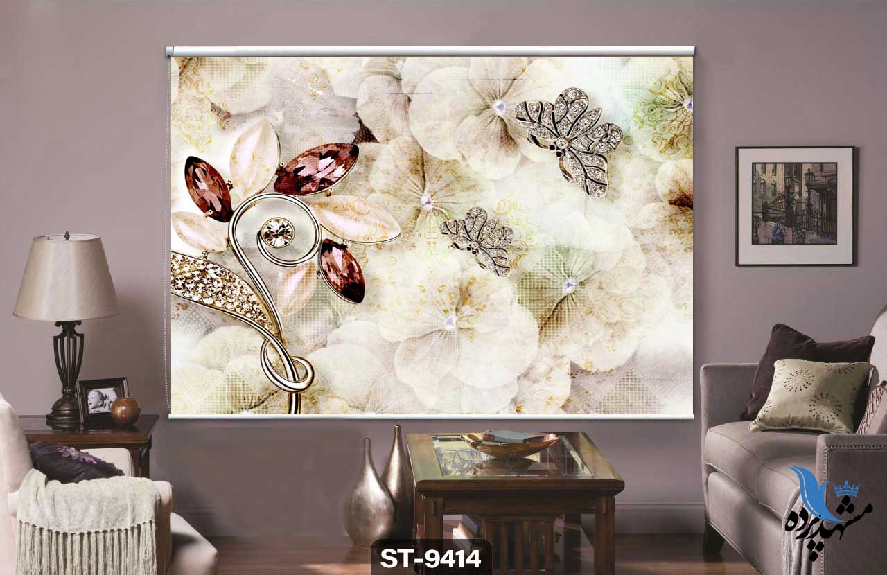 پرده شیدرول تصویری طرح فانتزی گل و پروانه کد ST9414