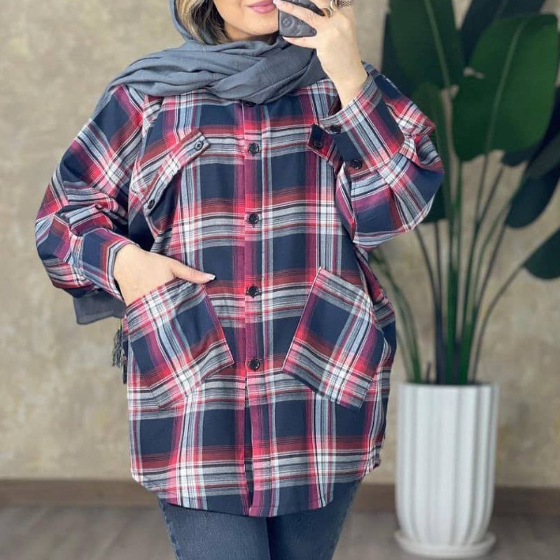 مانتو چهارخونه کیمونو نخ پنبه