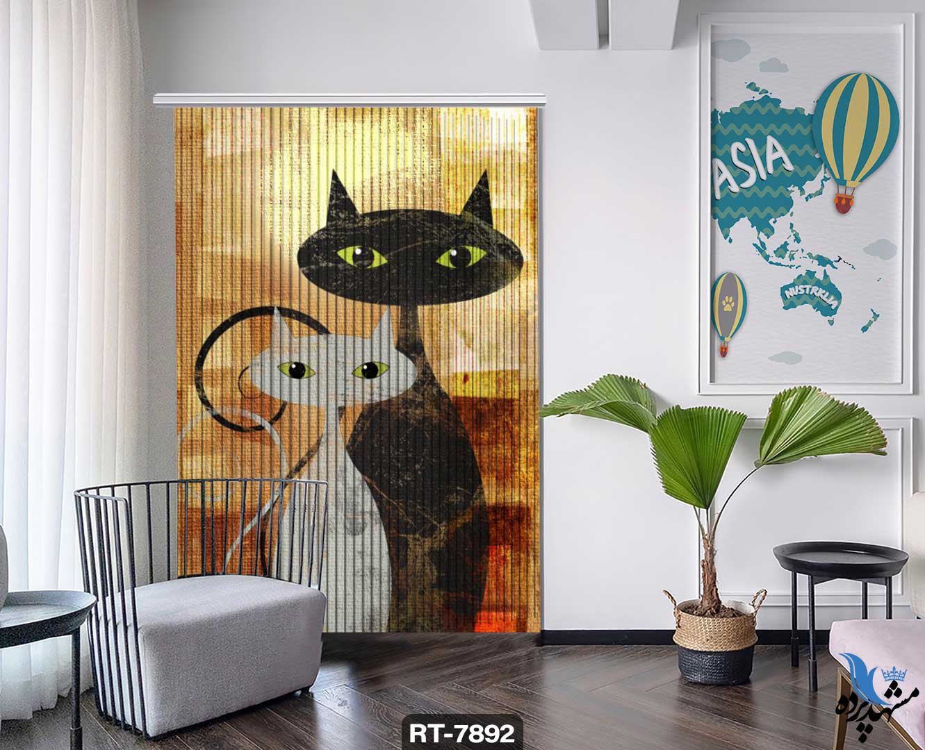 پرده شرشره تصویری طرح فانتزی گربه ها RT7892