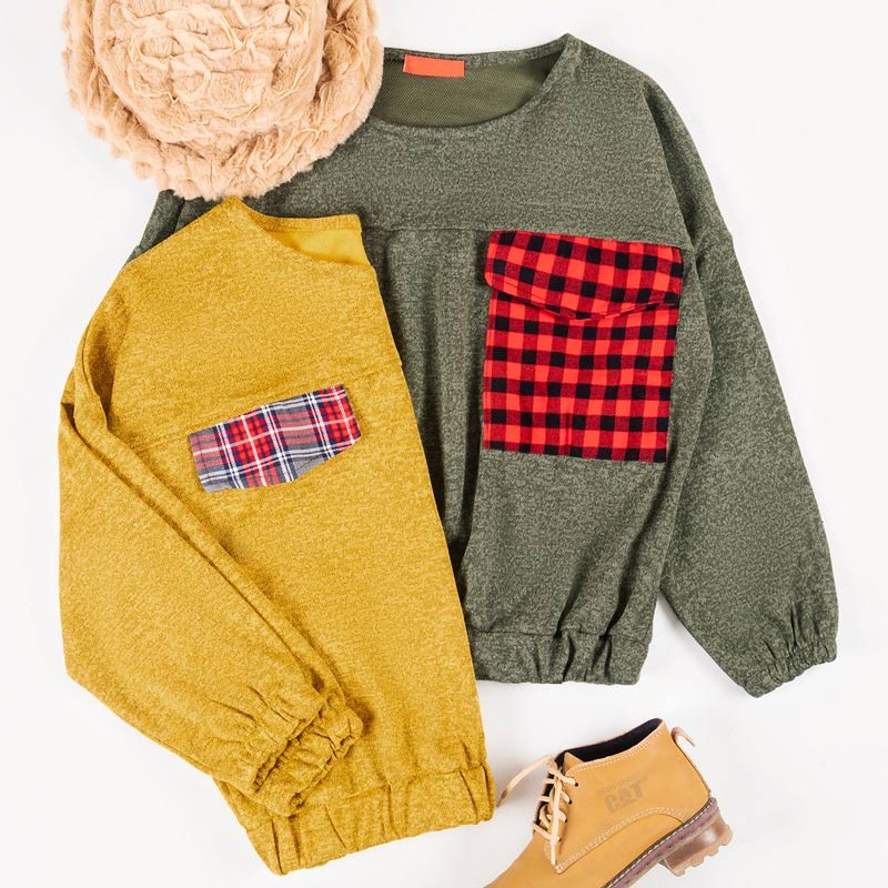 بلوز آنغوره اسپرت جیب چهارخونه

