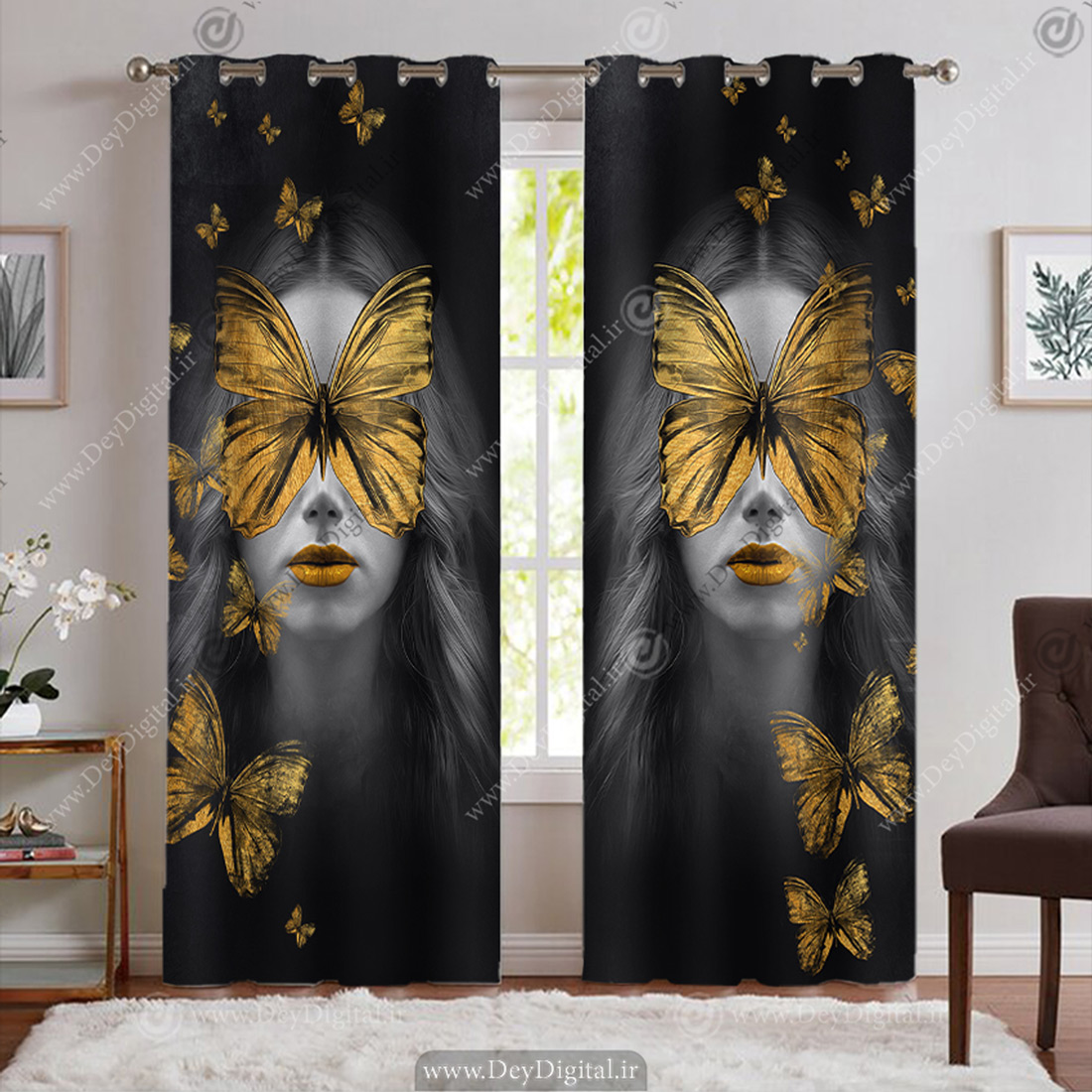 پرده اسپرت چهره و پروانه برای اتاق خواب دخترانه BA-9249