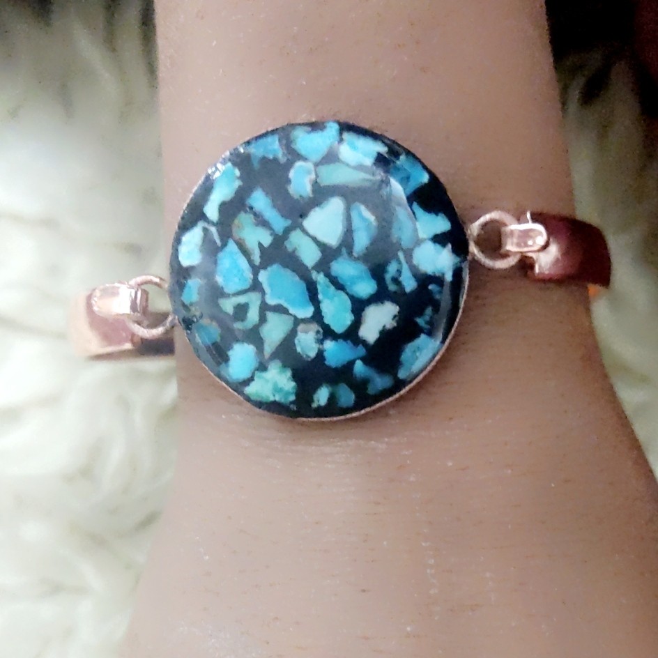 دستبندالنگویی تک بدون انگشتر فیروزه کوبی ازجنس مس