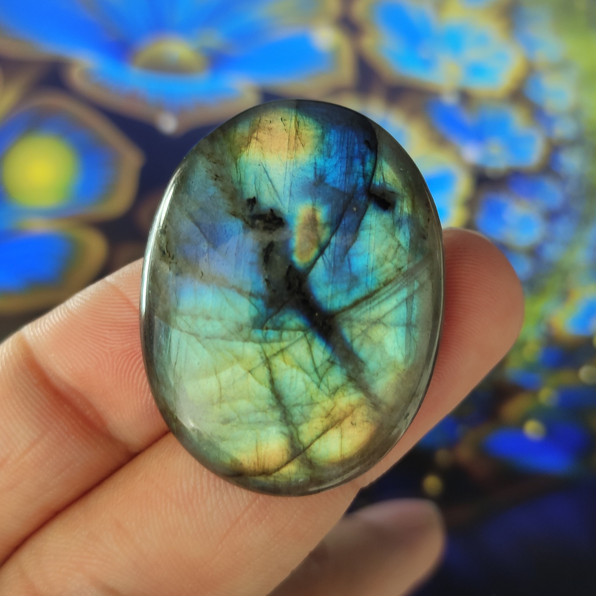 نگین سنگ لابرادوریت طبیعی وارداتی کیفیت عالی تلألو رویایی سایز بزرگ مناسب گردنبد دستبند هدیه کادو کد AB06