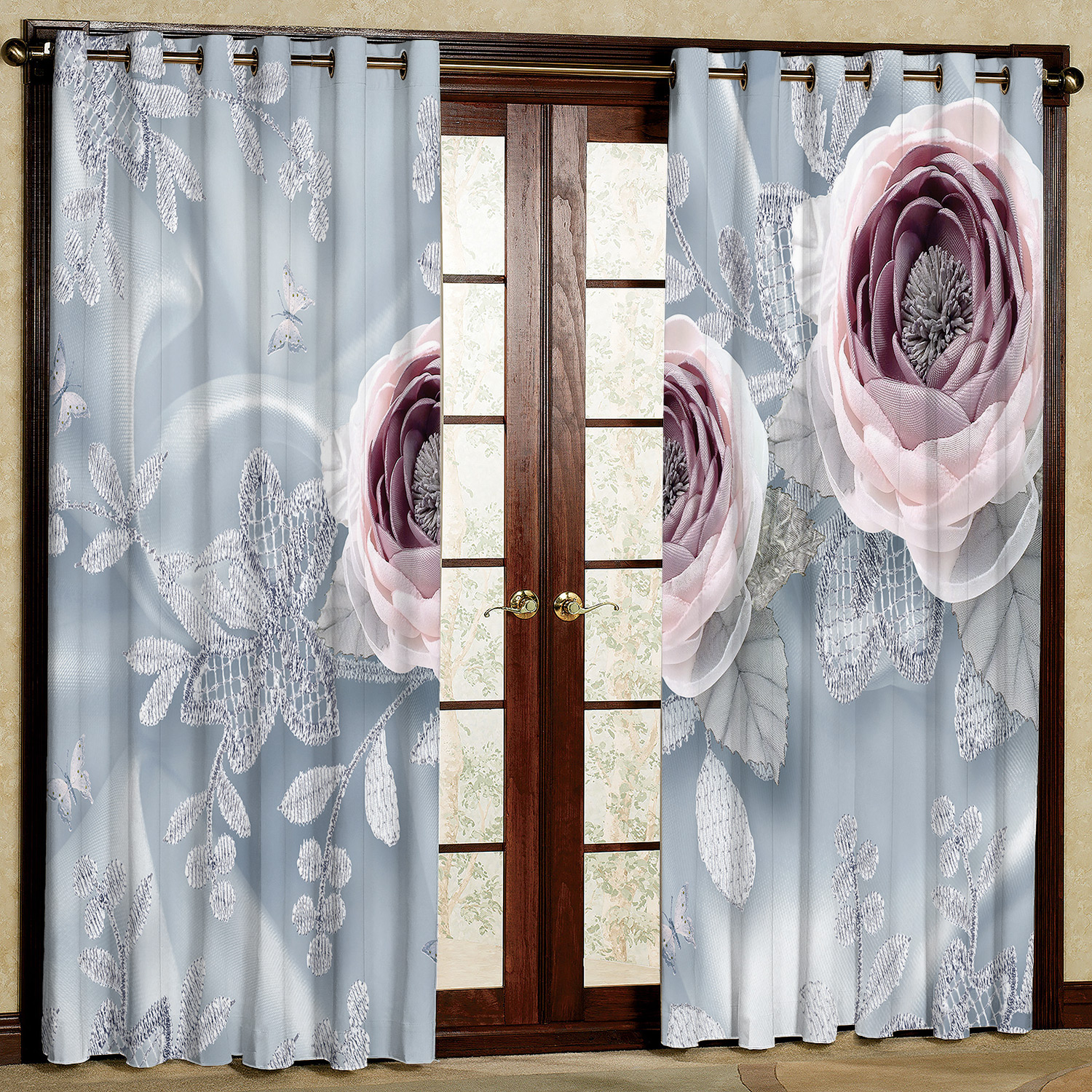 پرده مدل گل دار مخمل پانچی کد 1225 سایز 140x280 سانتی متر