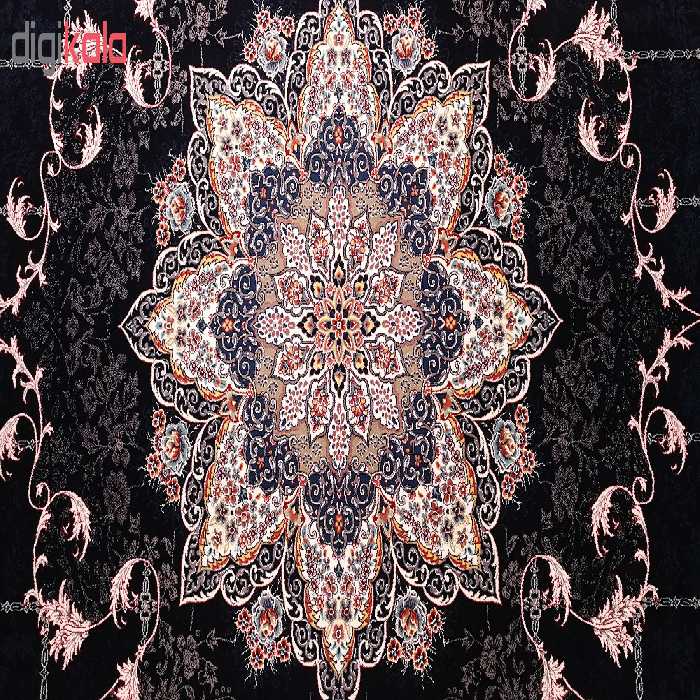 فرش ماشینی زمرد مشهد مدل تاج فیروزه زمینه سورمه ای