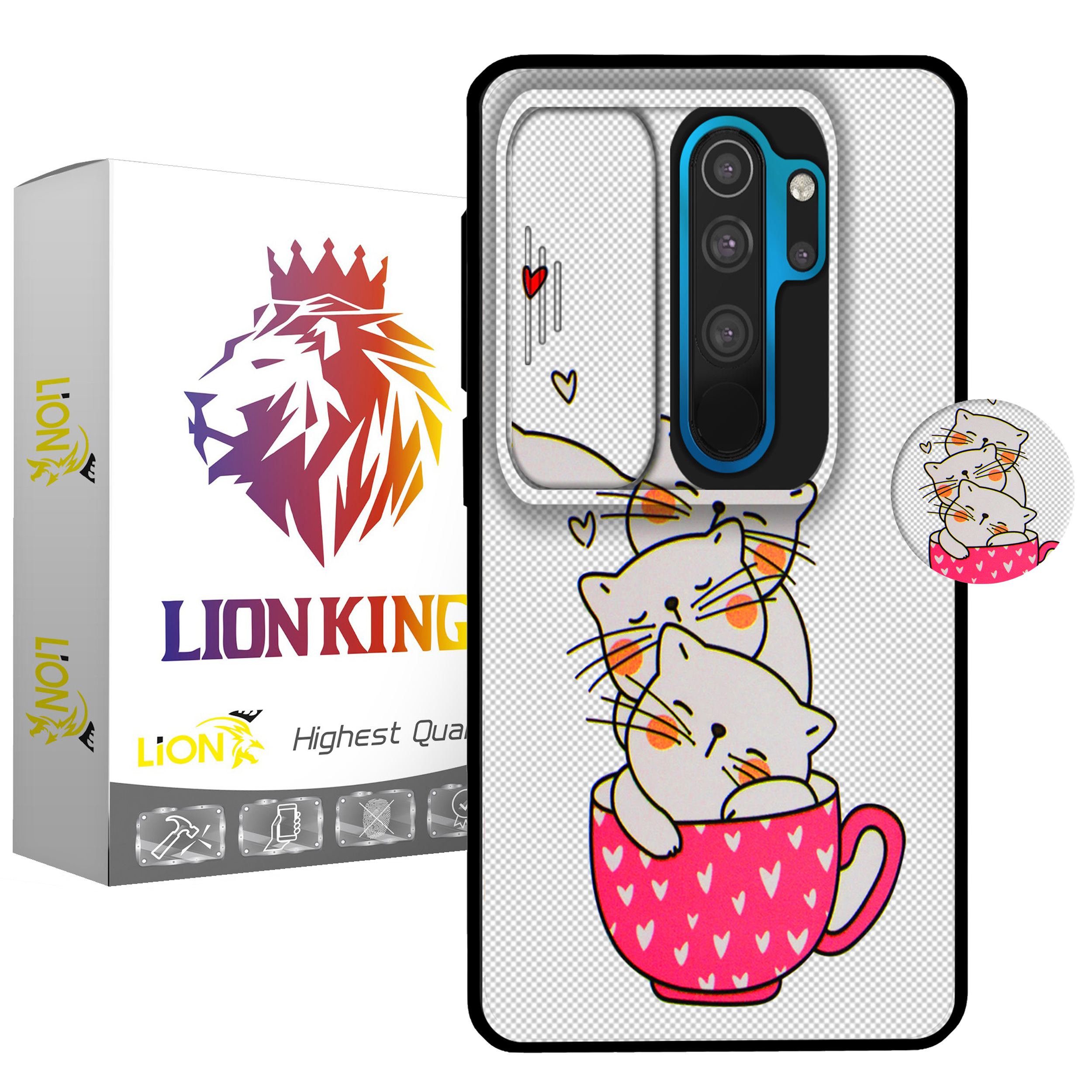 کاور لاین کینگ مدل catlivani2 مناسب برای گوشی موبایل شیائومی Redmi Note 8 Pro به همراه پایه نگهدارنده