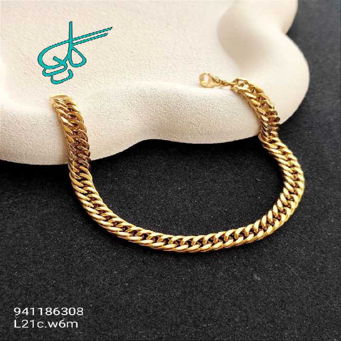 خرید دستبند استیل کارتیر ضخامت 6 میلی متر رنگ ثابت طلایی کیفیت عالی1216615 - ردگل