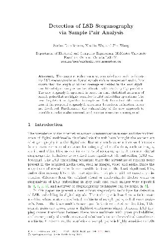 خرید و دانلود نسخه کامل کتاب Detection of LSB Steganography via Sample Pair Analysis
