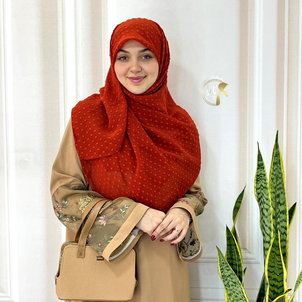 روسری حریر اشکی ساده آجری
