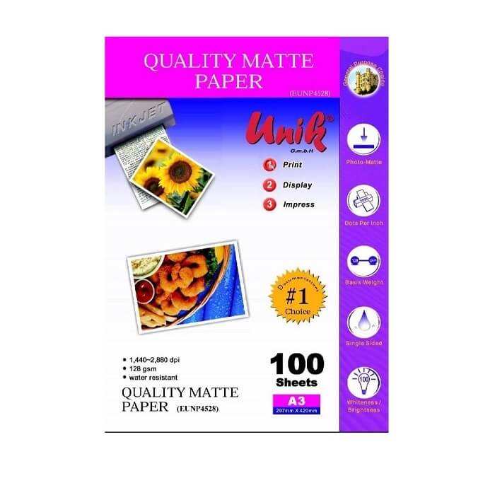 کاغذ کوتد 128 گرمی یونیک سایز A3