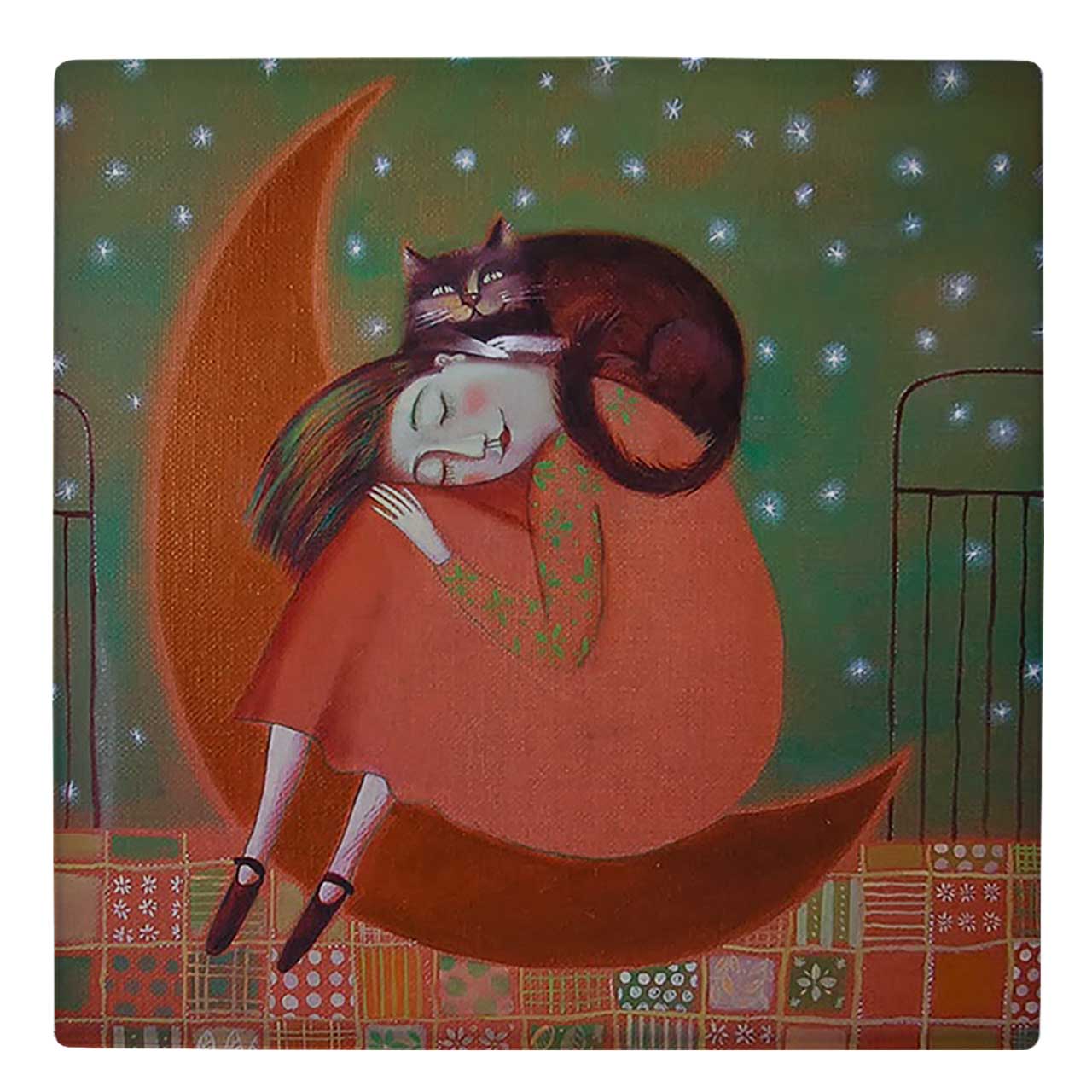  کاشی کارنیلا طرح نقاشی دختر و گربه کد wk123