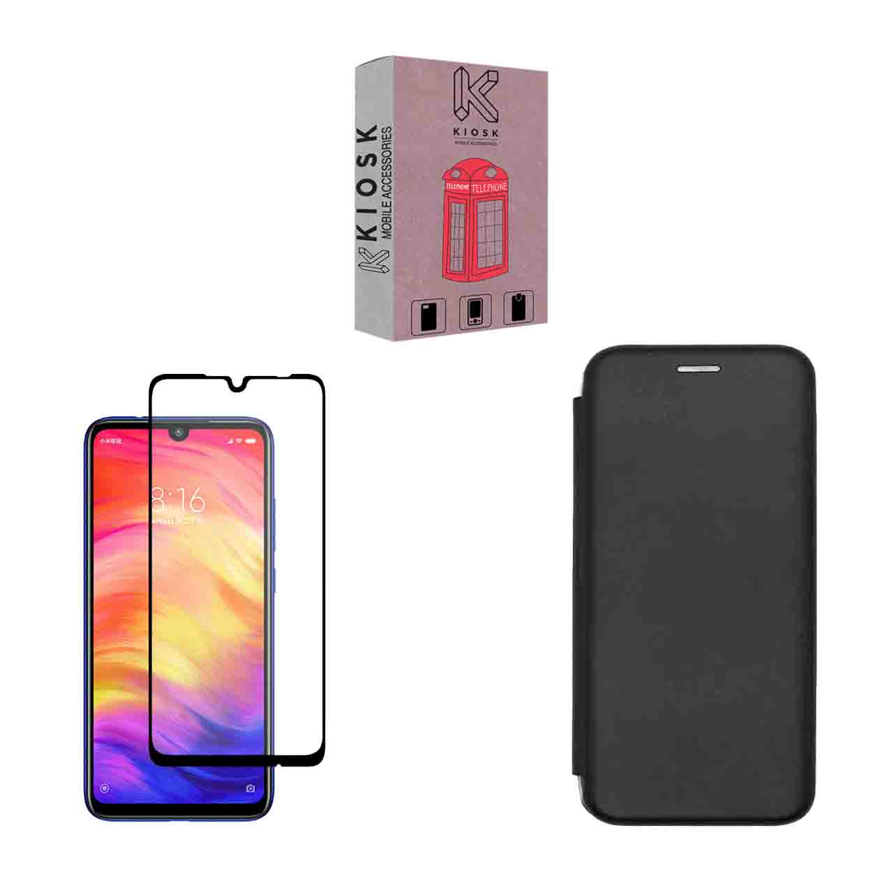  کیف کلاسوری کیوسک مدل KMGNT-KGF-1 مناسب برای گوشی موبایل شیائومی Redmi 7A به همراه محافظ صفحه نمایش
