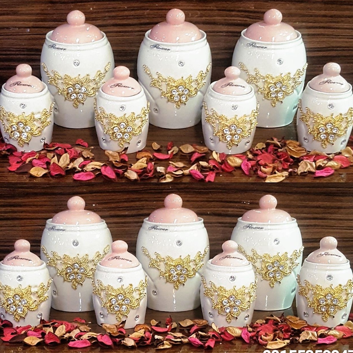 پاسماوری  7 تکه گل طرح برنزی 