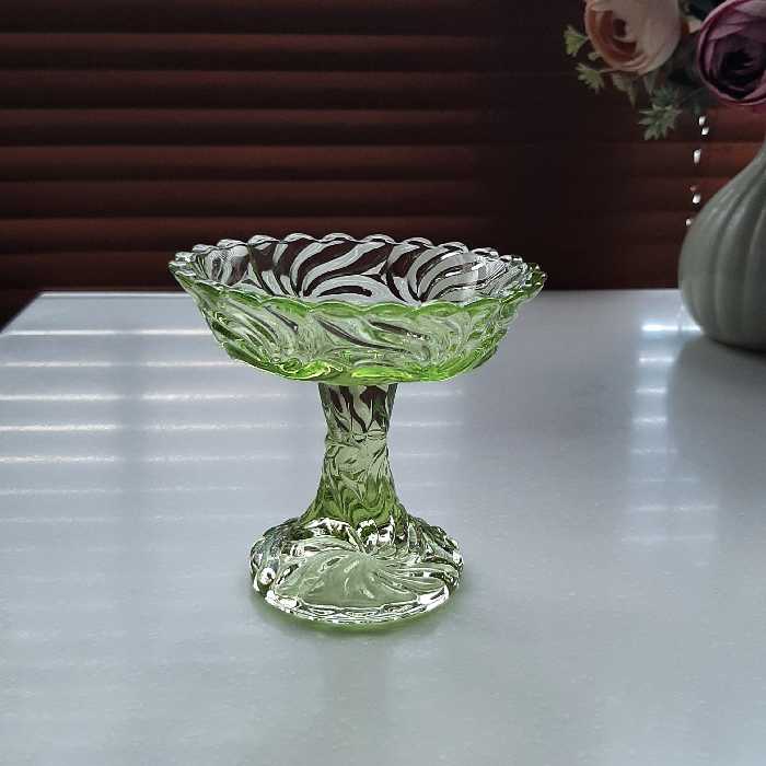 بستنی خوری بلور آنتیک طرح دوپیچ رنگ بیدی (بسته یک عددی)