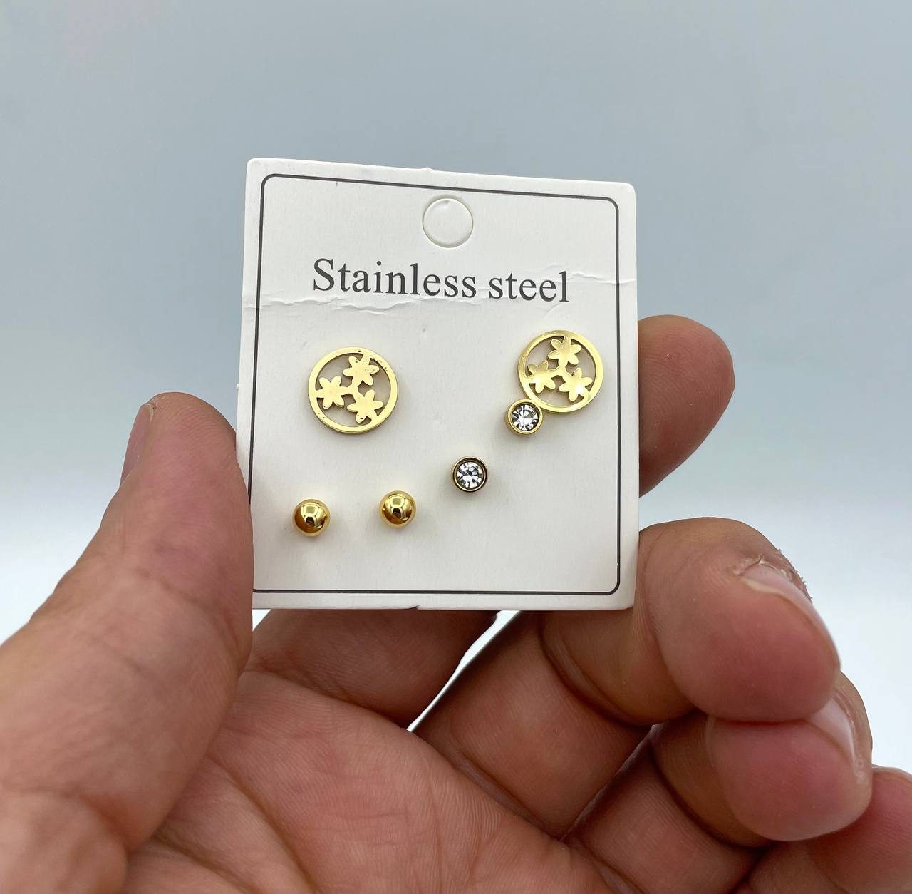 گوشواره 3جفتی طلایی 3طرح داخل پک جور