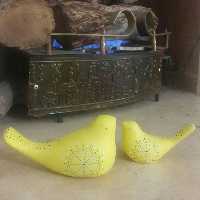پرنده سفال نقطه کوبی مجموعه 2 عددی رنگ زرد