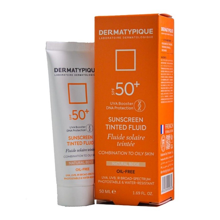کرم ضد آفتاب رنگی بژ طبیعی پوست چرب SPF50 درماتیپیک 50 میلی لیتر