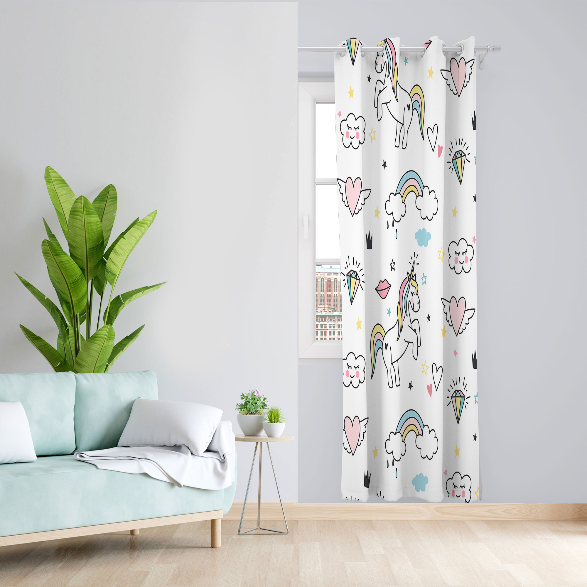 پرده مدل اسب تک شاخ مخمل پانچی کد 2291 سایز 140x280 سانتی متر