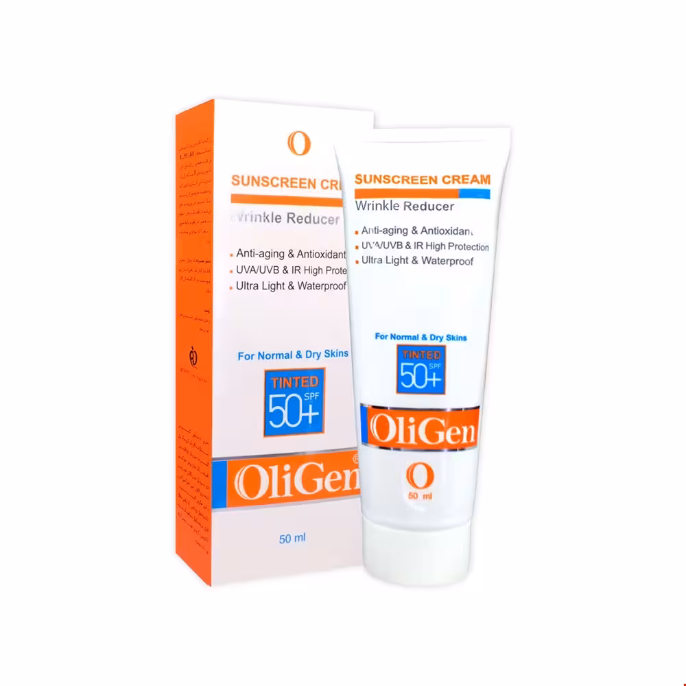 کرم ضد آفتاب رنگی SPF50 مناسب پوست های معمولی و خشک الی ژن 50 میلی لیتری