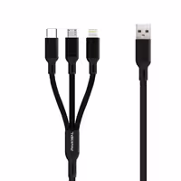 کابل تبدیل USB به MicroUSB / USB-C / لایتنینگ پاواریال مدل DC66 طول 1.2 متر