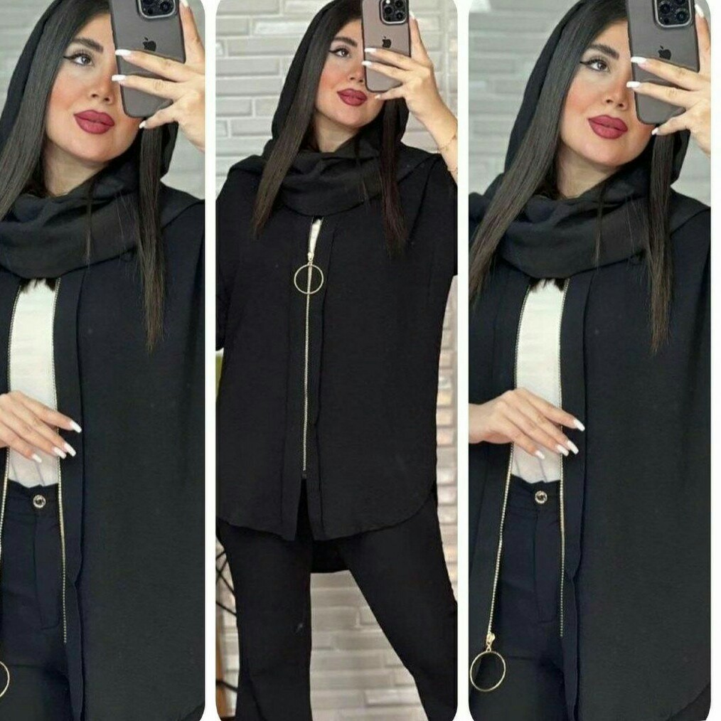 مانتو جلو زیپ تکرنگ مشکی