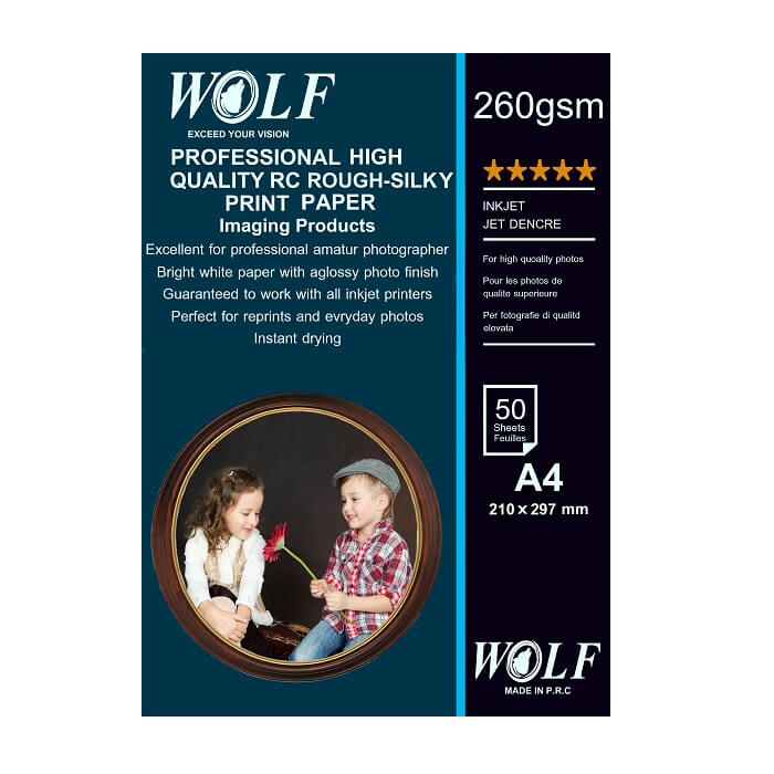 کاغذ فتو گلاسه راف سیلک 260 گرم RC ولف سایز A4