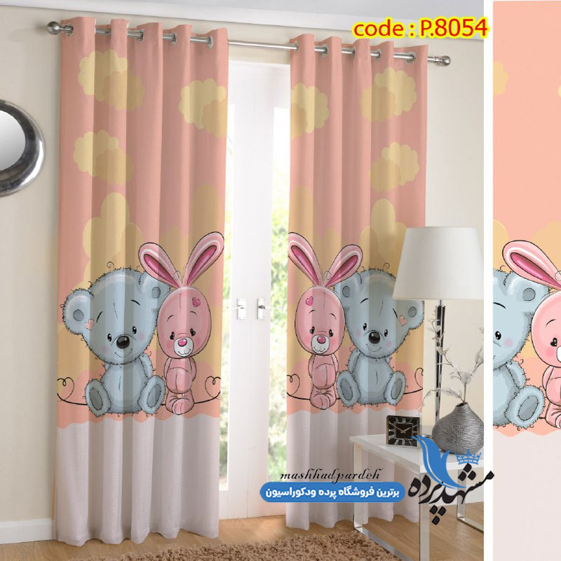 پرده پانچ کودکانه طرح خرس و خرگوش کد p-8054