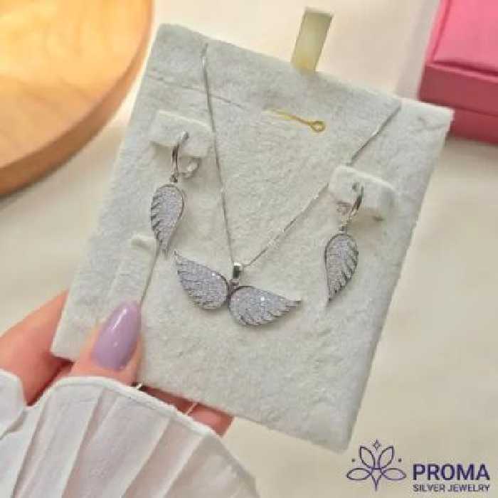 نیم ست نقره بال فرشته هدیه تولد مدل PRM118