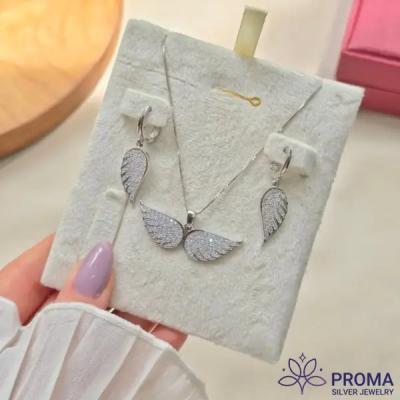 نیم ست نقره بال فرشته هدیه تولد مدل PRM118