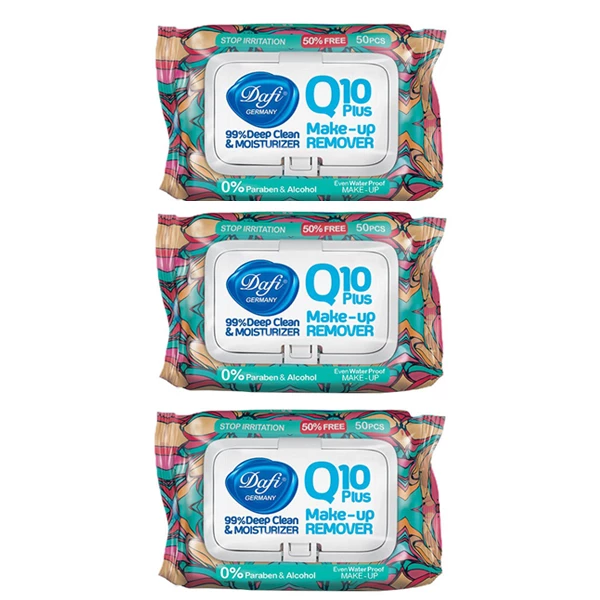 دستمال مرطوب پاک کننده آرایش Q10 مجموعه 3 عددی