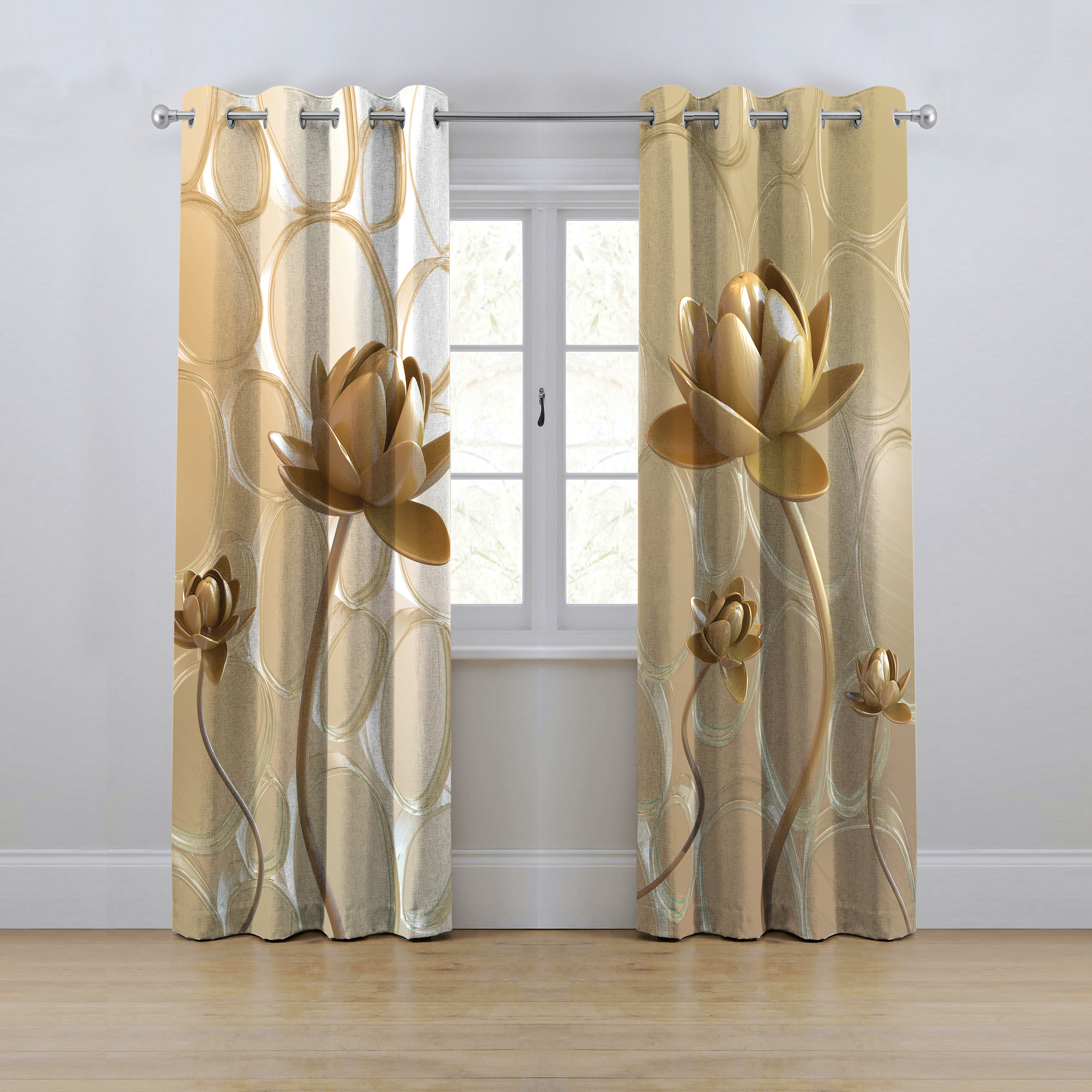 پرده مدل پانچی طرح گل سه بعدی سایز 280x145 سانتی متر