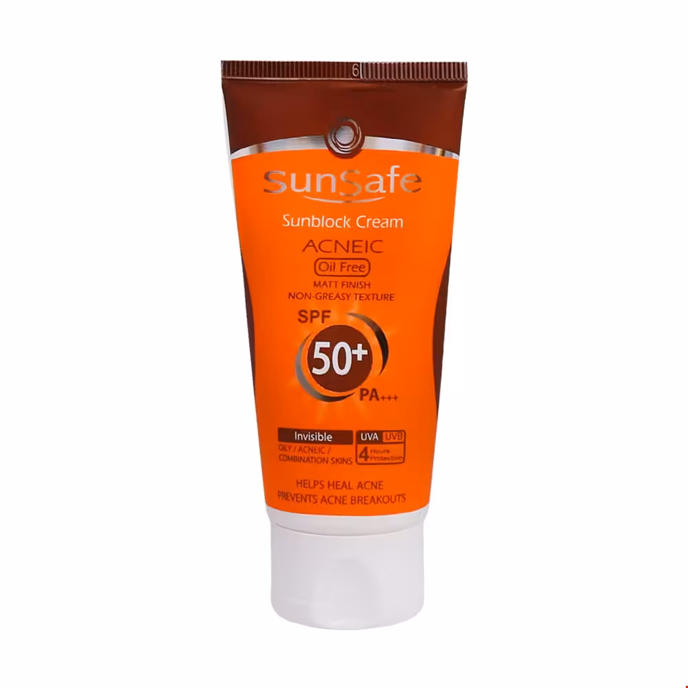 کرم ضد آفتاب SPF50 فاقد چربی مناسب پوست های چرب و آکنه ای سان سیف 50 میلی لیتری