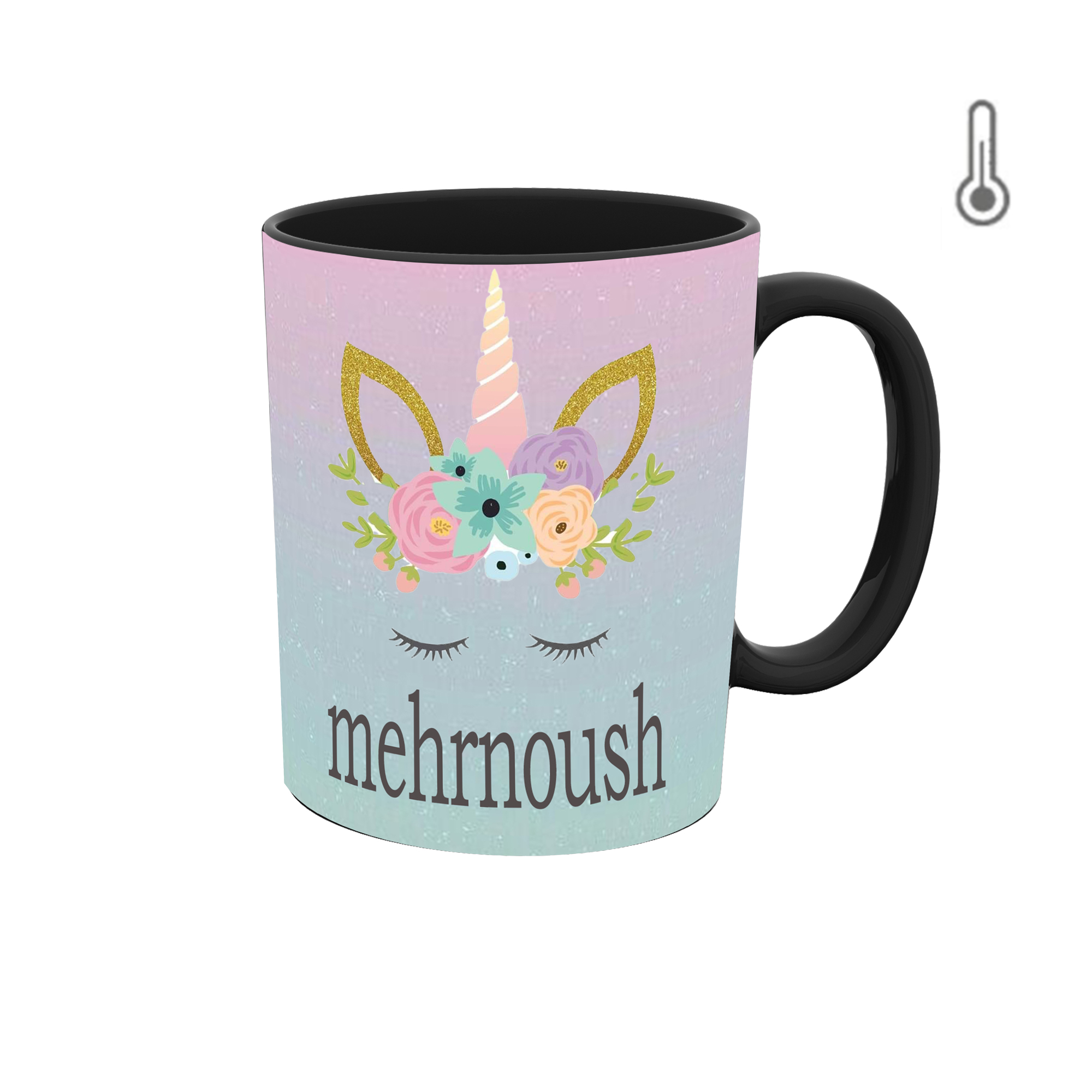 ماگ حرارتی طرح اسم مهرنوش مدل یونیکورن