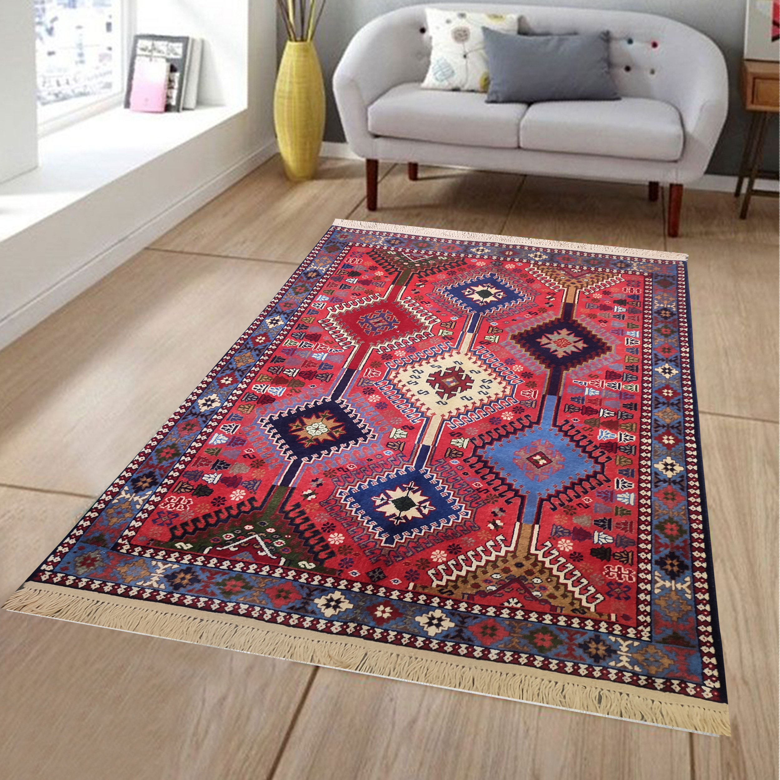 فرش دستبافت یک و نیم متری طرح لوزی کد AA441