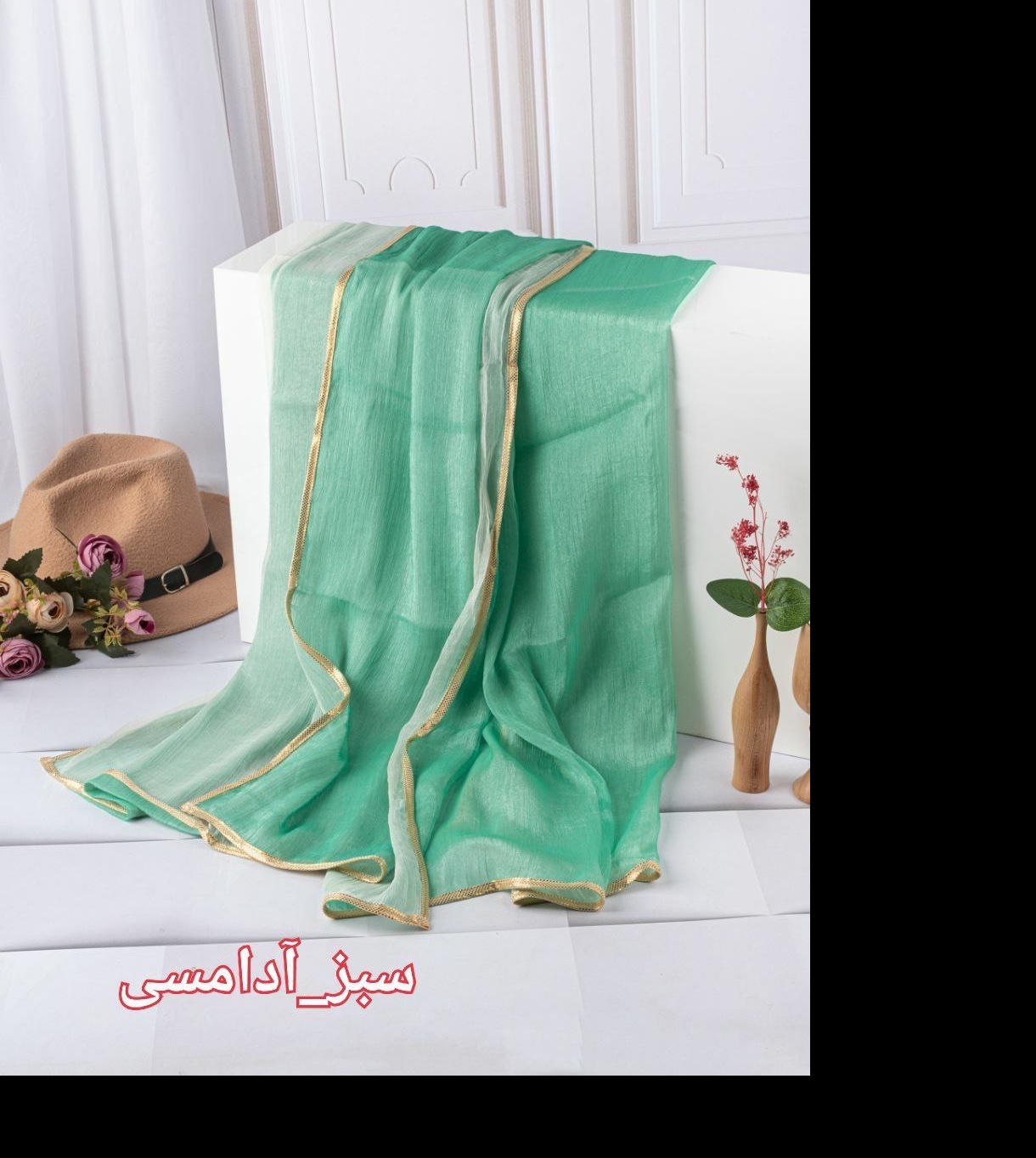 شال حریر دولایه حریر شیفون 200 در 80 سبز ادامسی هلویی بژ ارسال رایگان