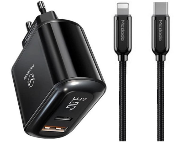 کابل تایپ سی به لایتنینگ و آداپتور فست شارژ 18 وات مک‌دودو Mcdodo PD QC Travel Charger CH-717