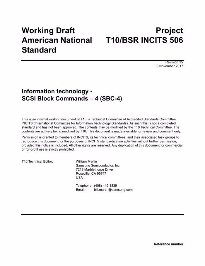 خرید و دانلود نسخه کامل کتاب SCSI Block Commands - 4 (SBC-4 r15)