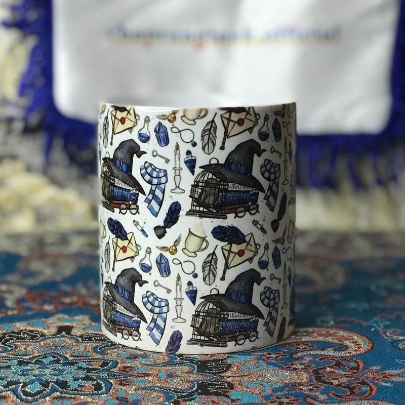 ماگ سفید دسته قلبی فول چاپ با طرح کلاه جادوگر 