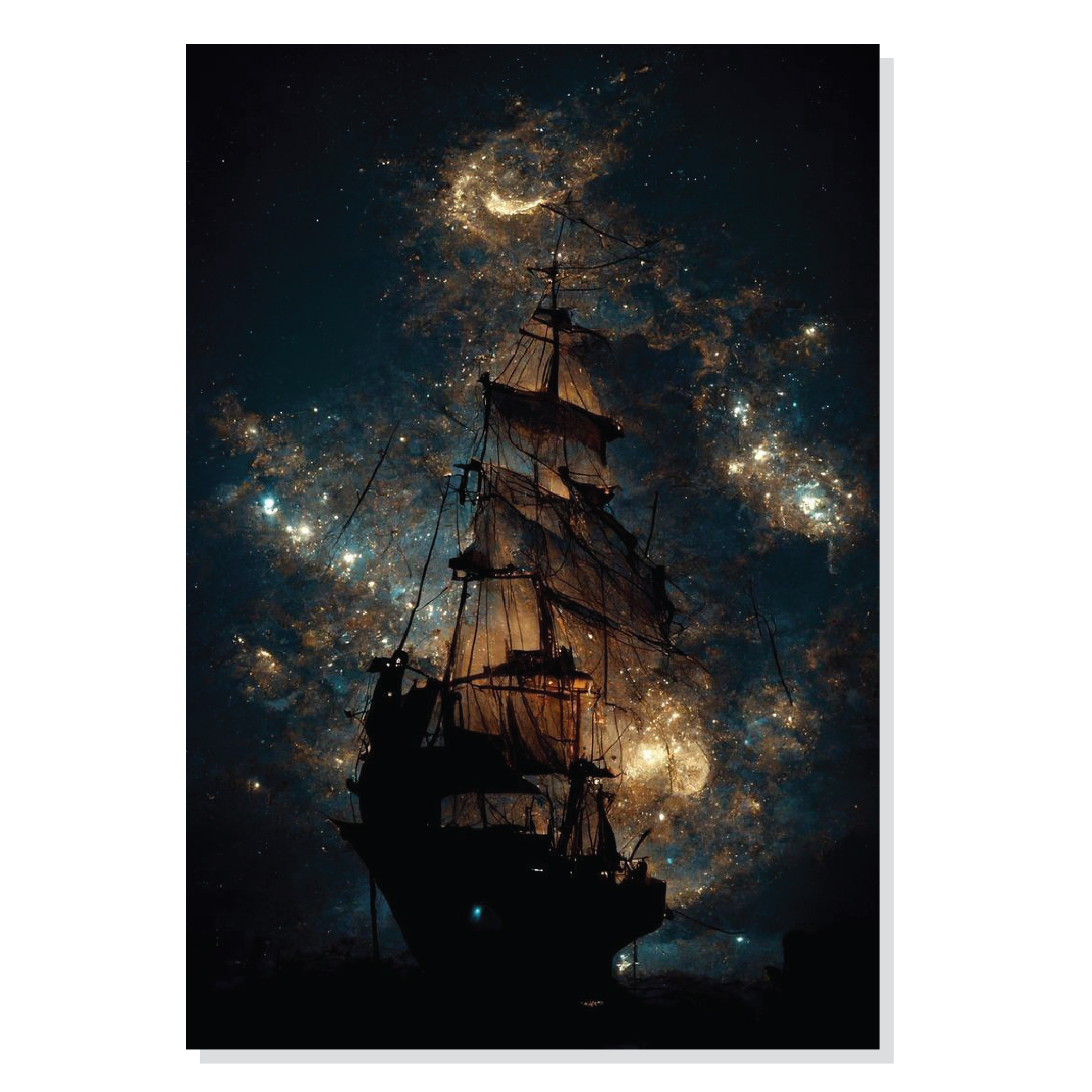 تابلو شاسی طرح کشتی چوبی و آسمان پر ستاره Wooden Ship &amp; Sky Full of Stars مدل M0660