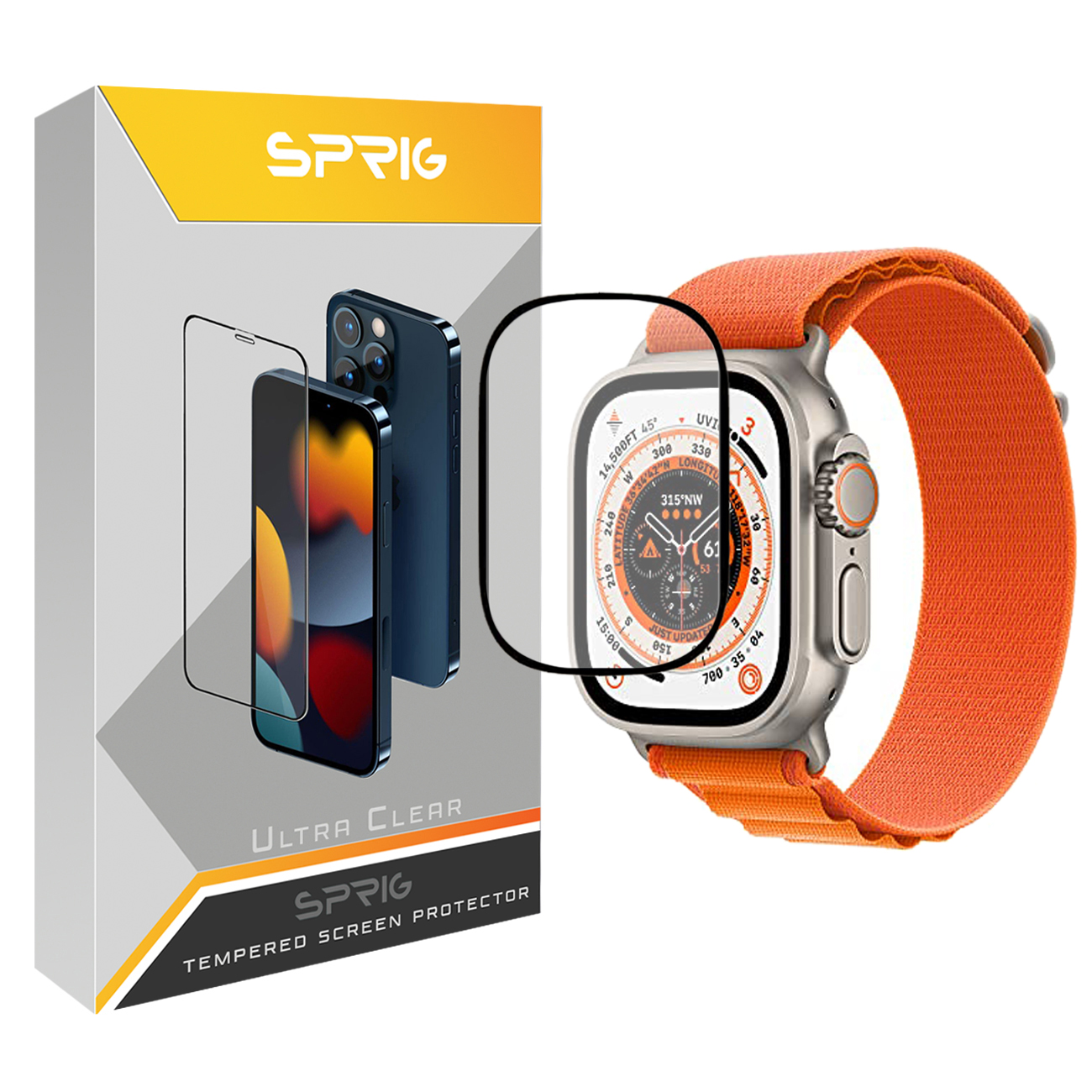 محافظ صفحه نمایش اسپریگ مدل SPG مناسب برای اپل واچ سری Ultra 49 mm