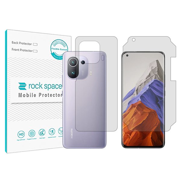 گلس محافظ صفحه نمایش و پشت گوشی شیائومی Mi 11 Pro مدل نانو هیدروژل شفاف برند راک اسپیس کد MS