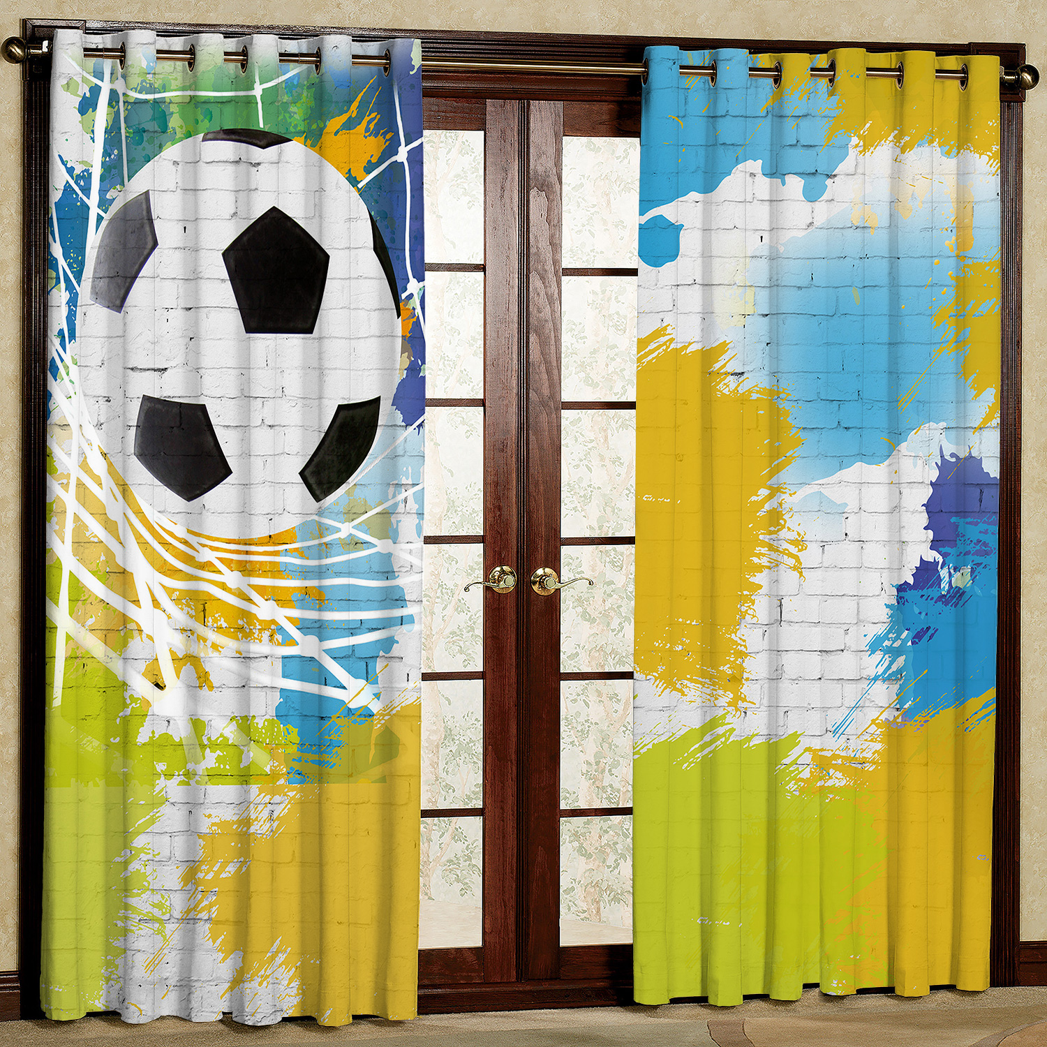 پرده مدل دیوار رنگی و توپ مخمل پانچی کد 4858 سایز 140x200 سانتی متر