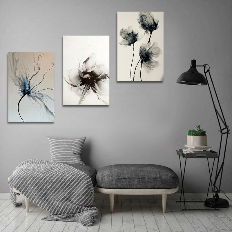 تابلو شاسی دنیای قابطرح نقاشی دکوری مدرن سبک آبستره مدل SH-1480 مجموعه 3 عددی | دنیای قاب