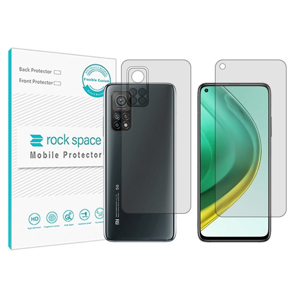 گلس محافظ صفحه نمایش و پشت گوشی شیائومی Mi 10T Pro 5G مدل نانو هیدروژل شفاف برند راک اسپیس کد SS
