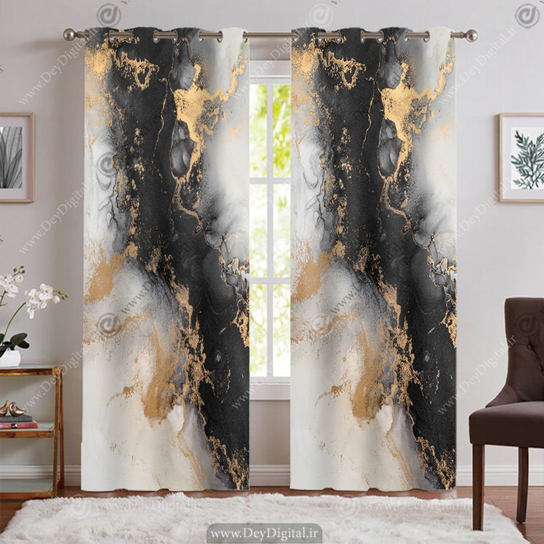 پرده تصویری طرح سنگ ماربل مشکی طلایی لاکچری BA-9179