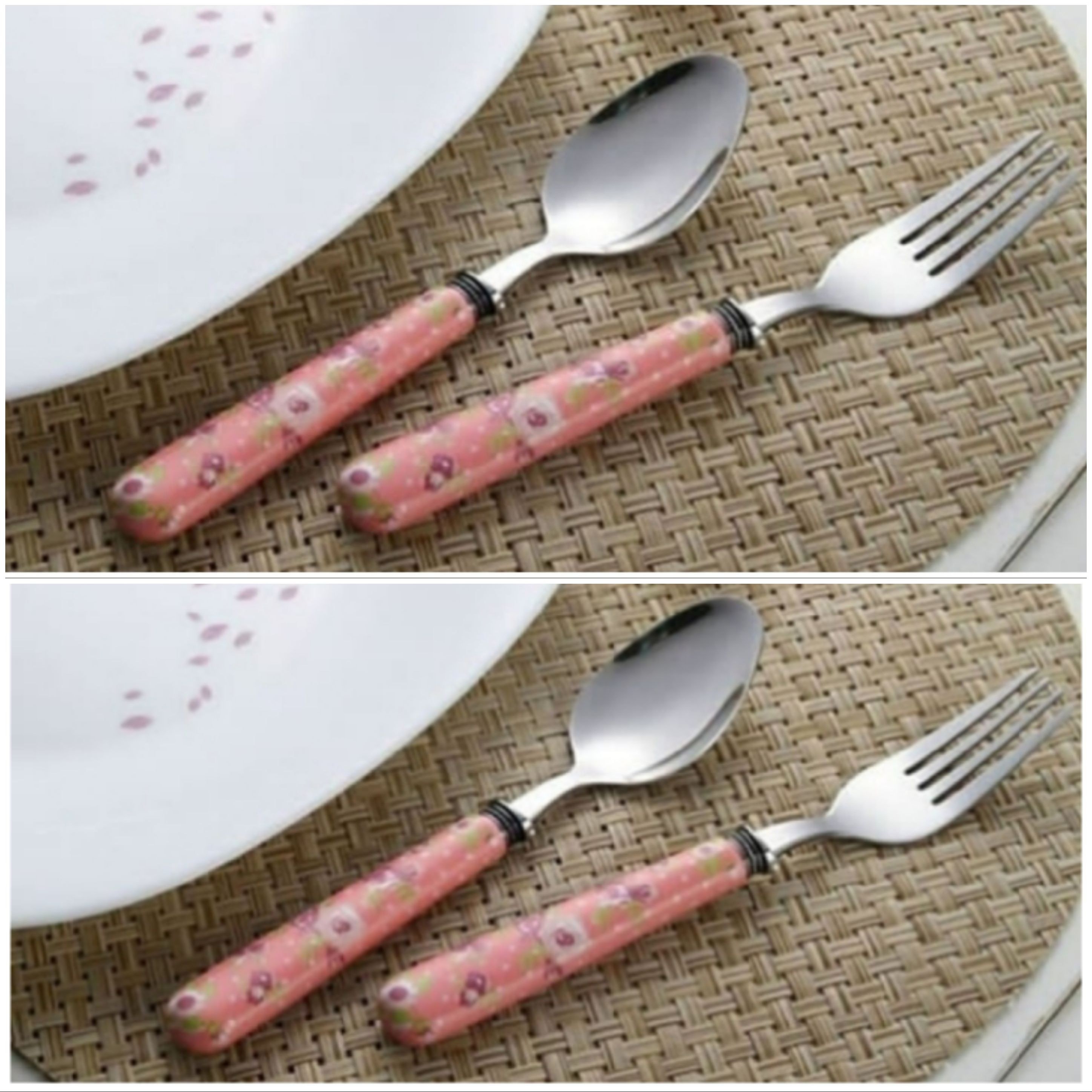  قاشق و چنگال  گل گلی مارک فیور  استیل و پلاستیک فشرده باکیفیت