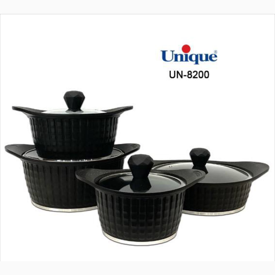 سرویس قابلمه 8 پارچه چدن گرانیت برند یونیک رنگ مشکی کد 8200