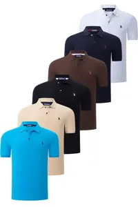 تی شرت سفید مردانه ست شش عددی T8561 مشکی آبی تیره قهوه ای بژ Dewberry