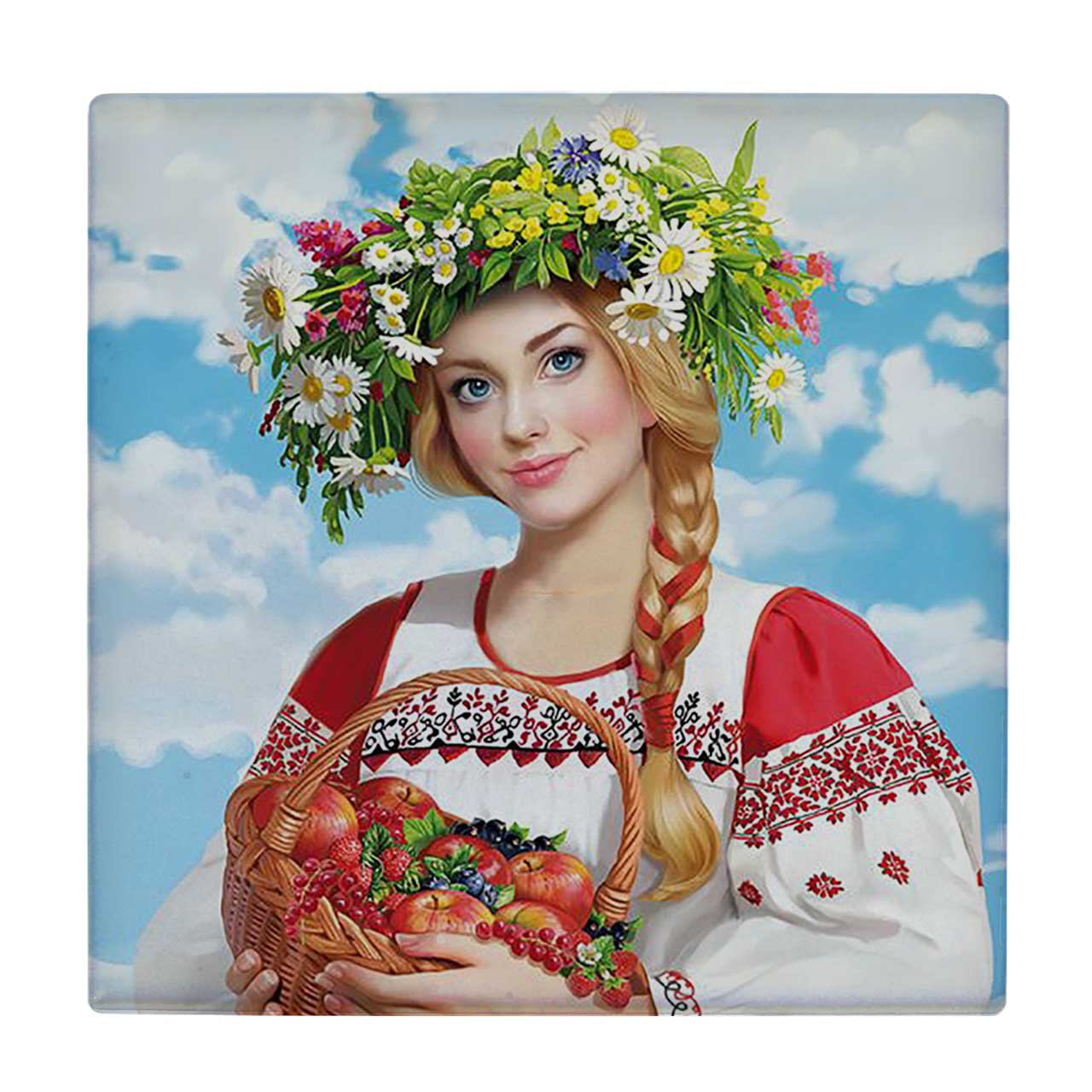 کاشی کارنیلا طرح نقاشی دختر و سبد میوه کد wkk1199