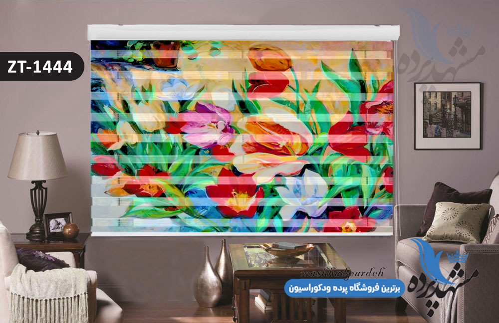 پرده زبرا تصویری چاپی طرح گل های رنگی کد ZT1444